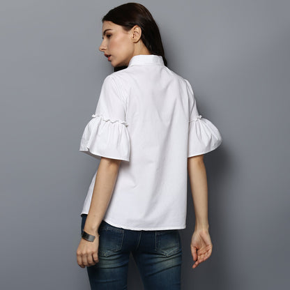 women's White Cotton Bell Sleeve Top