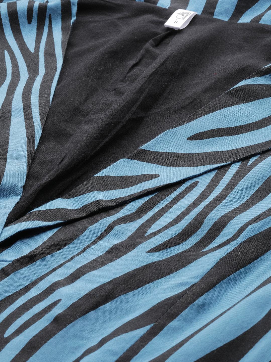 Women's  Blue & Black Animal Printed A-Line Dress with Jacket