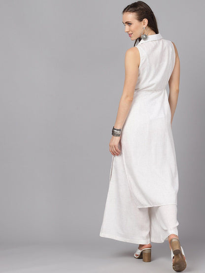 Women's  White & Black Printed A-Line Kurta