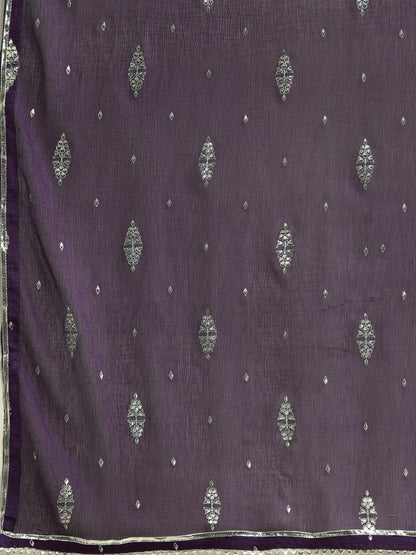 Women's Purpal Color Rayon Blend Printed Kurta Sharara With Dupatta