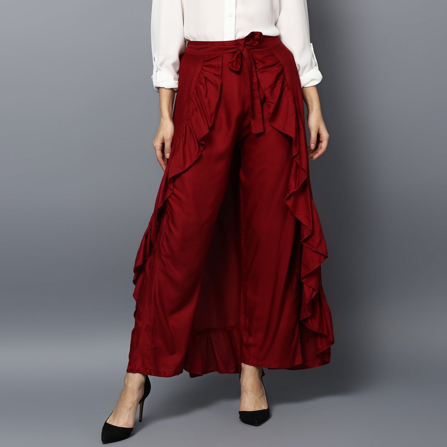 Women's Rayon Maroon Skirt Pants