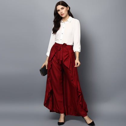Women's Rayon Maroon Skirt Pants