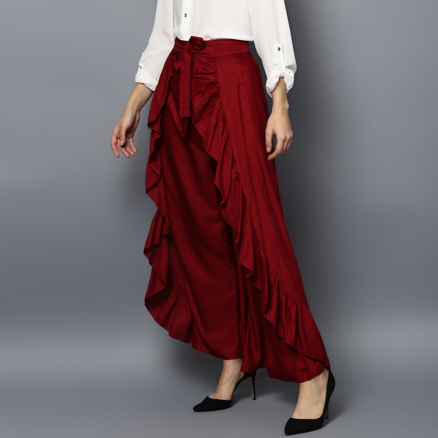 Women's Rayon Maroon Skirt Pants