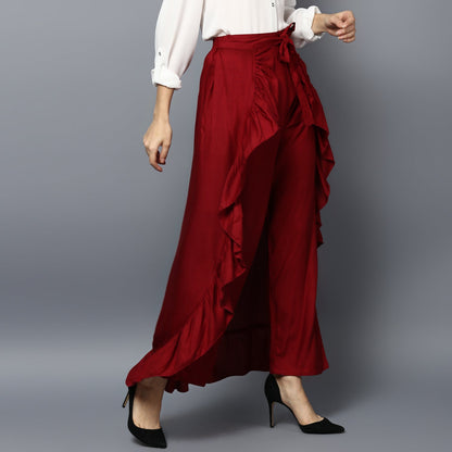 Women's Rayon Maroon Skirt Pants