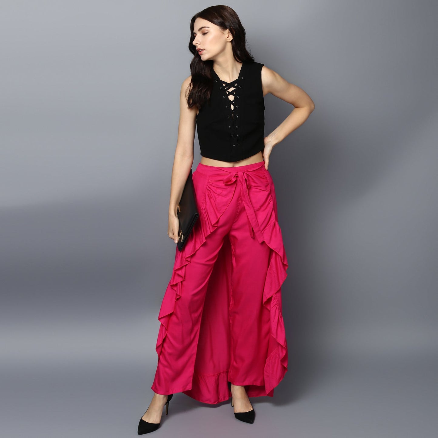 Women's Rayon Fuchsia Skirt Pants