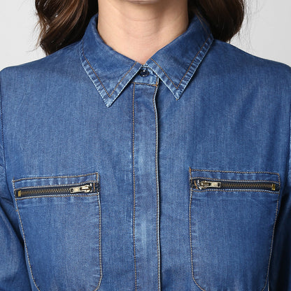 Women's Denim Double Pocket Zip Dress