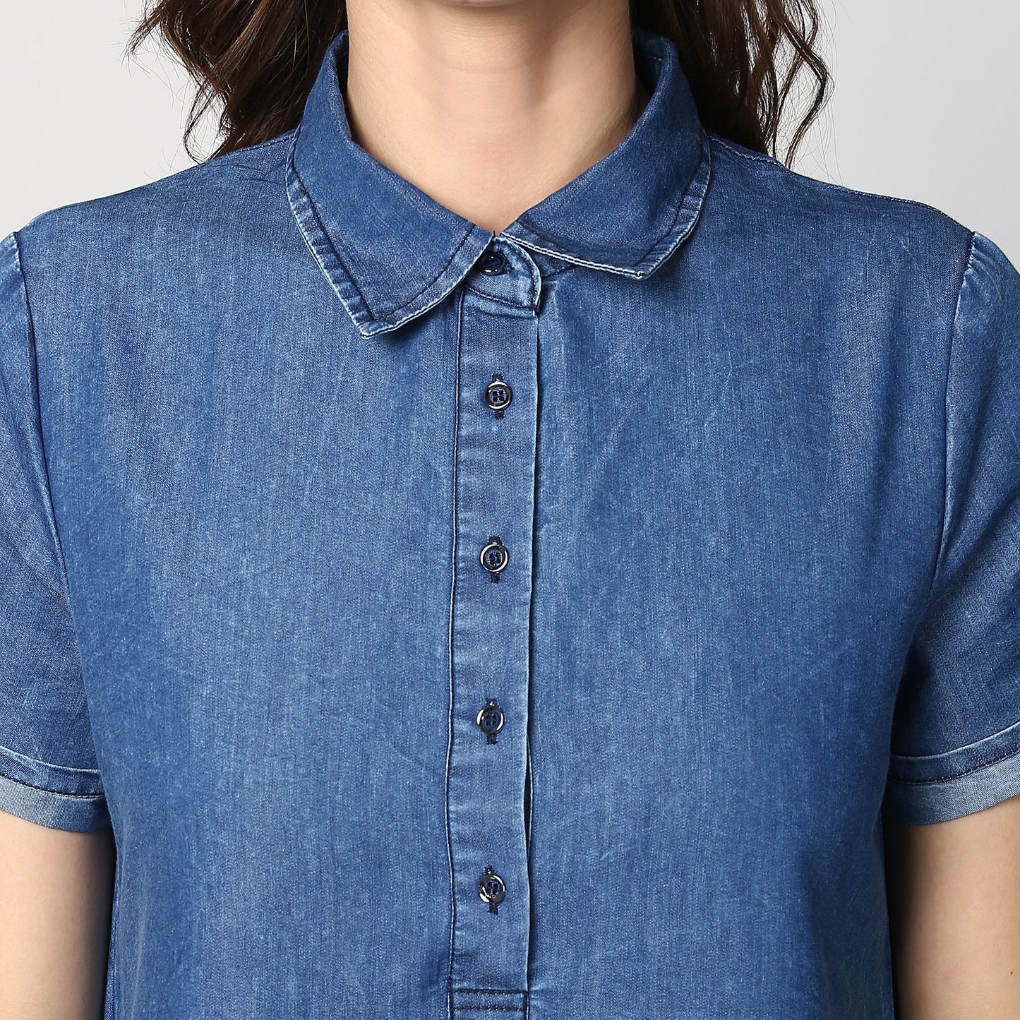 Women's Blue Denim Front Button Shirt Dress