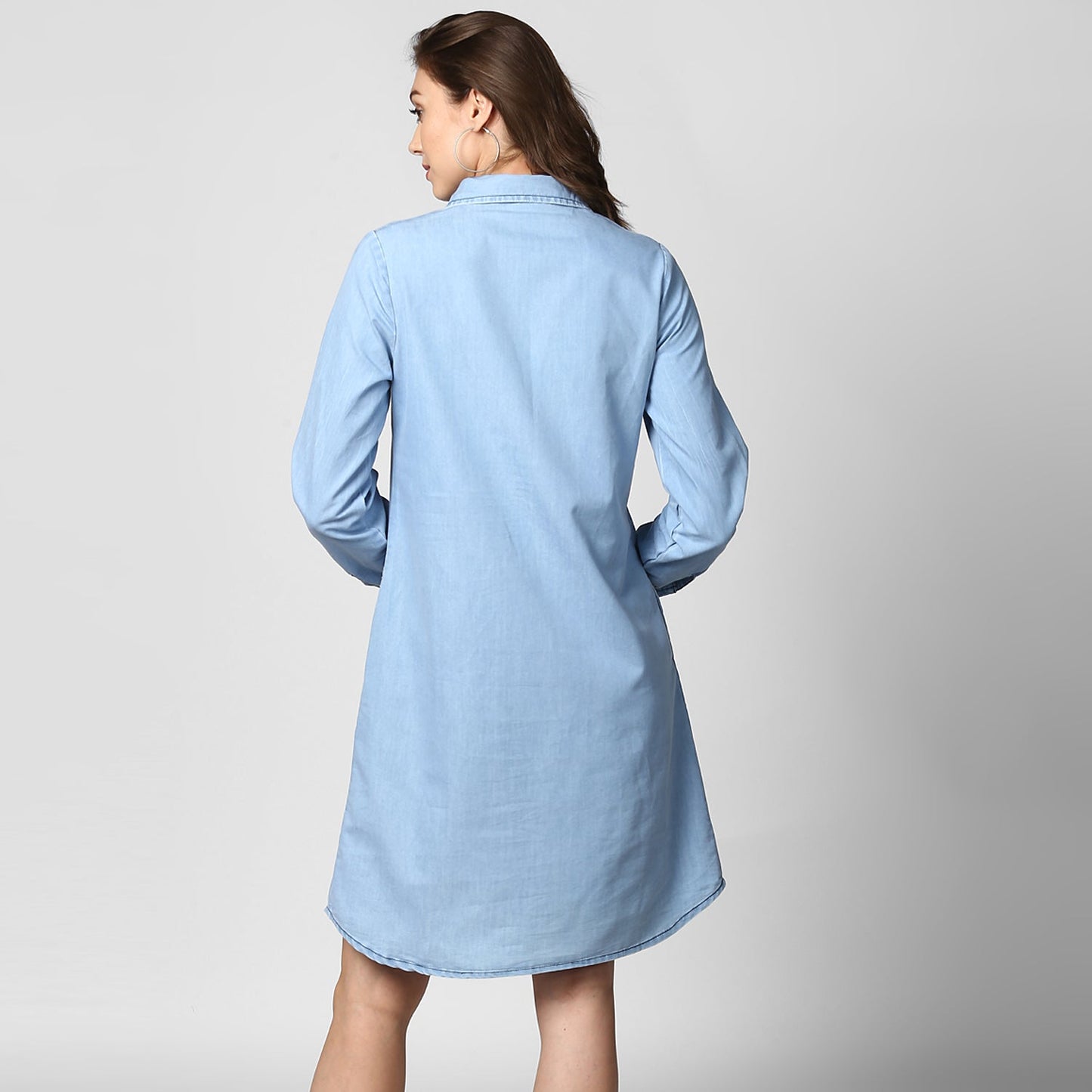 Women's Light Blue Denim Double Pocket Double Flap Dress