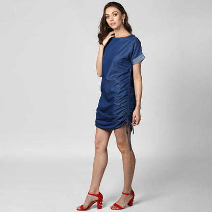 Women's Blue Denim String Adjustor Dress