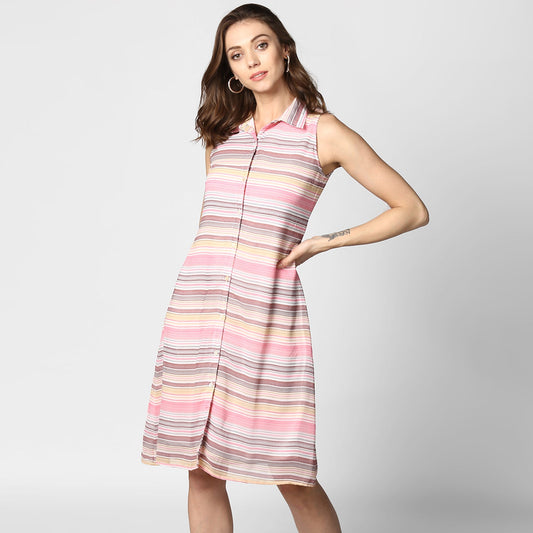 Women's Pink Stripe Shirt Dress