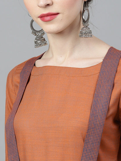 Women's  Orange Colourblocked Straight Kurta