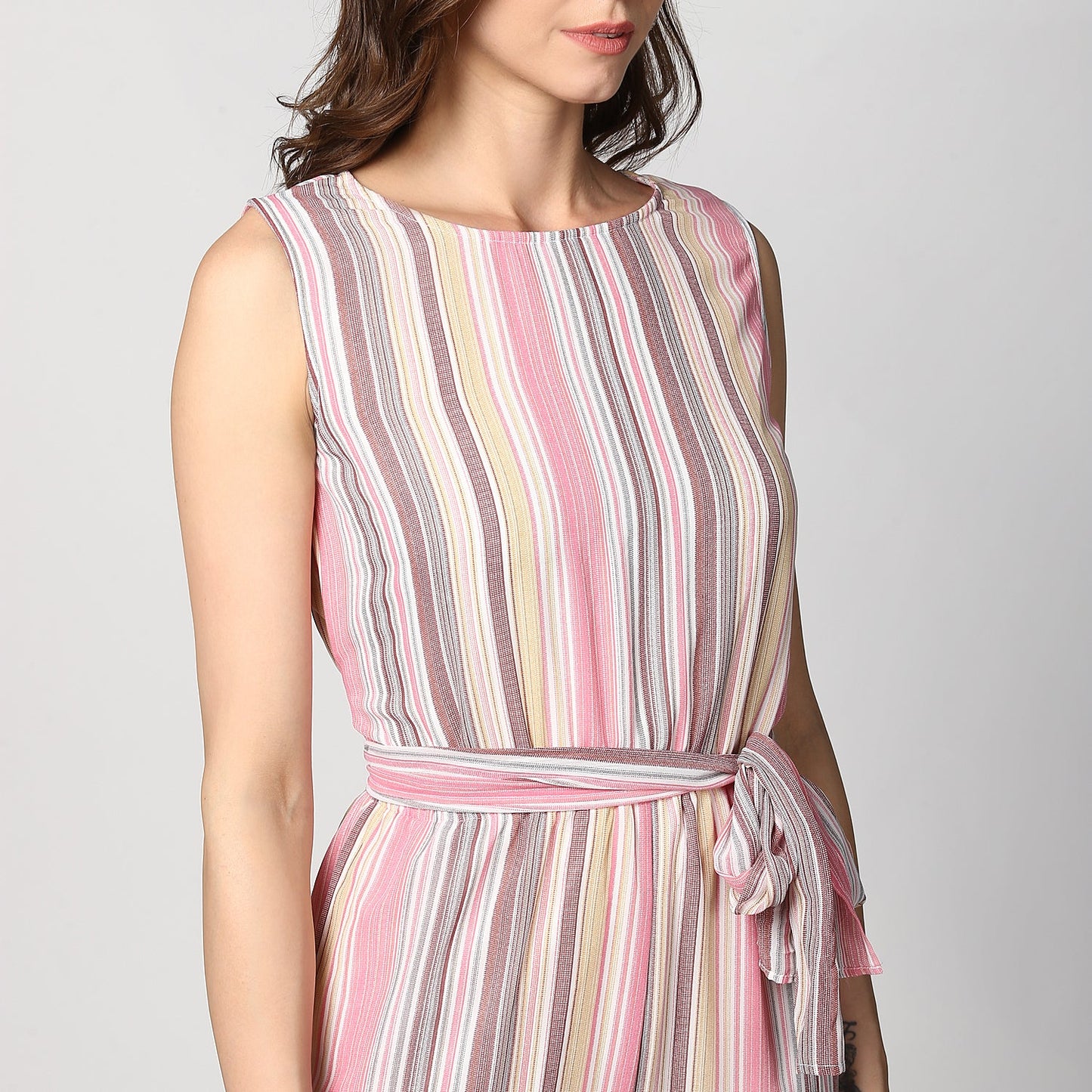 Women's Pink Stripe Asymmetric Hemline Jumpsuit