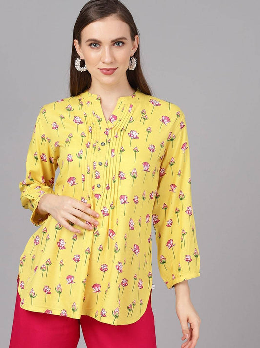 Women's  Yellow Floral Printed Top