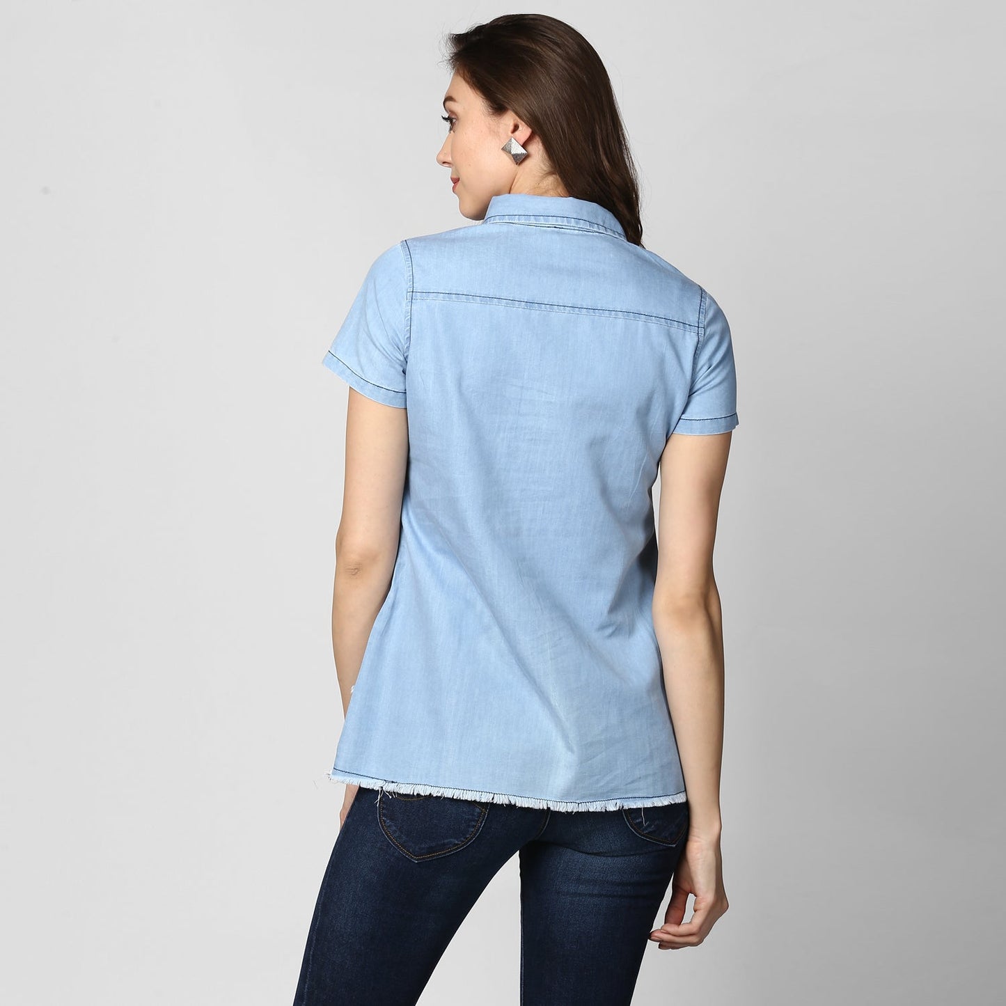 Women's Ice Blue Denim Peplum Top cum Shirt