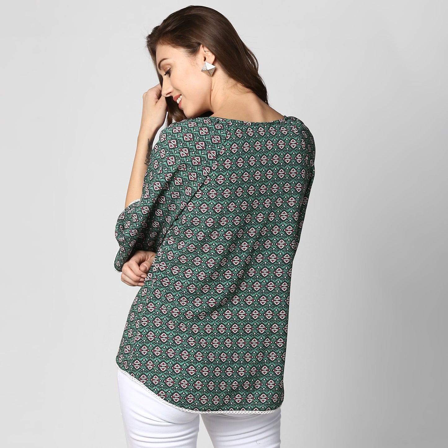 Women's Green Printed Polyester Top
