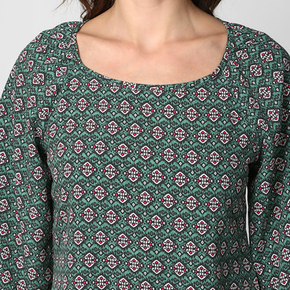 Women's Green Printed Polyester Top
