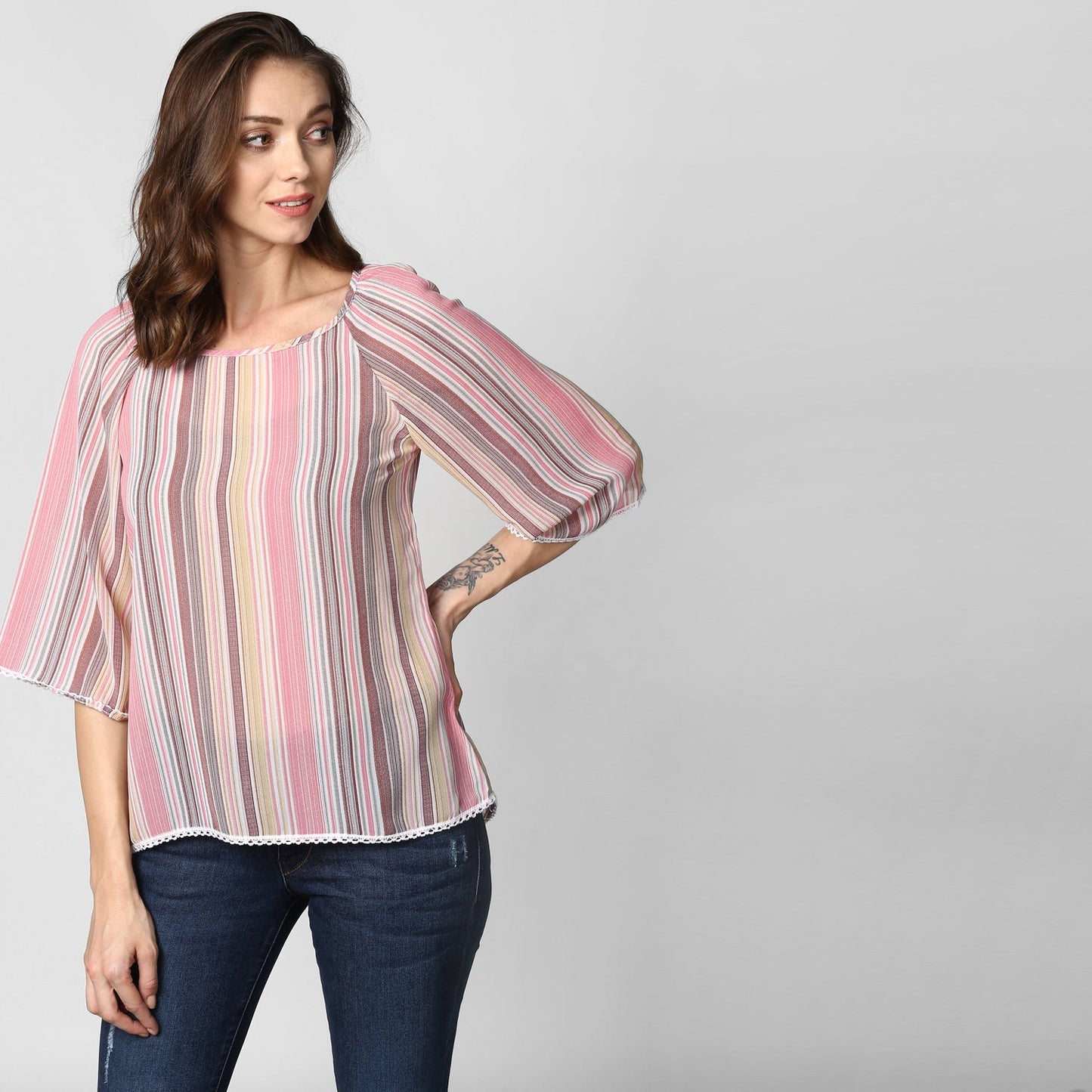 Women's Polyester Pink stripe Top