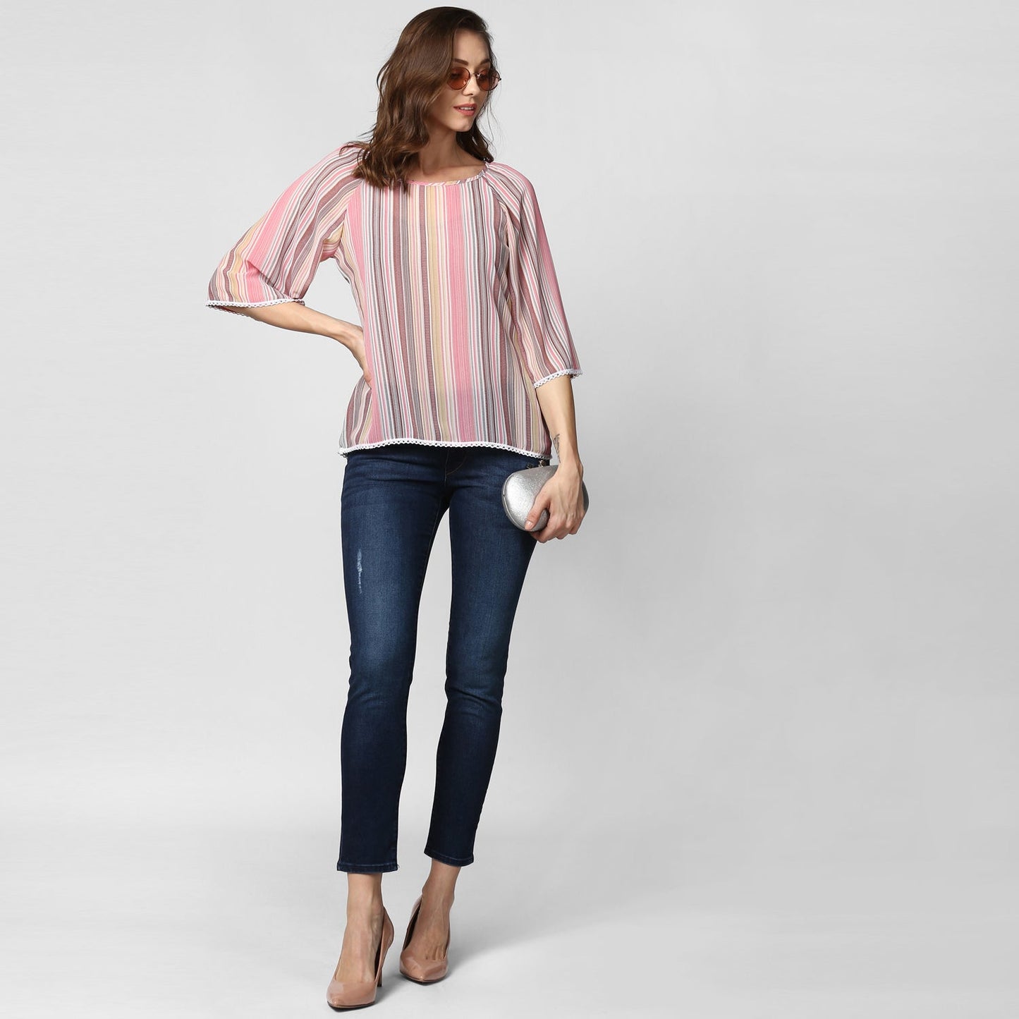 Women's Polyester Pink stripe Top