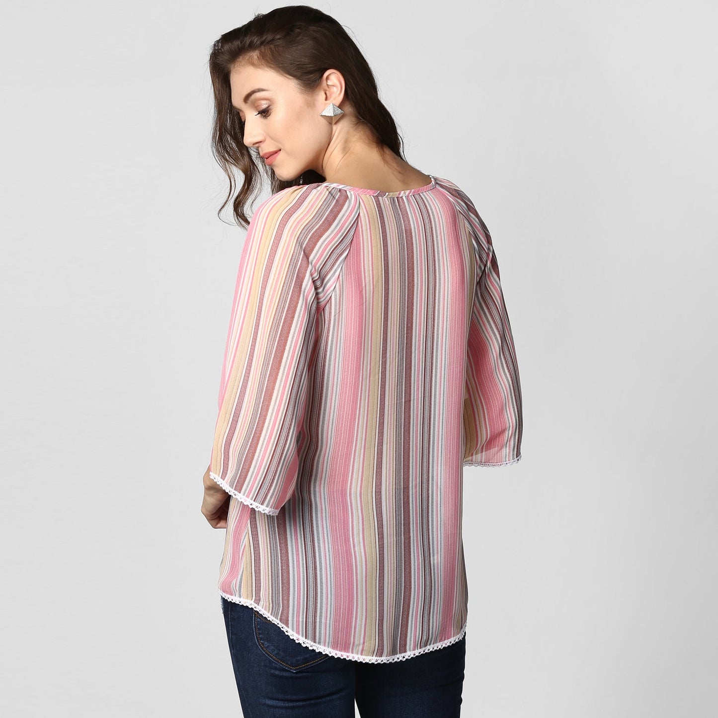 Women's Polyester Pink stripe Top