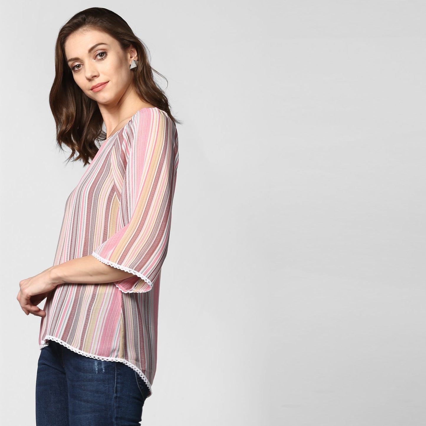 Women's Polyester Pink stripe Top