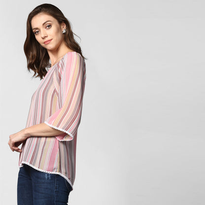 Women's Polyester Pink stripe Top