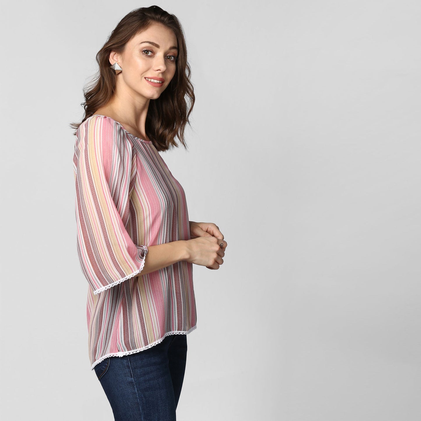 Women's Polyester Pink stripe Top