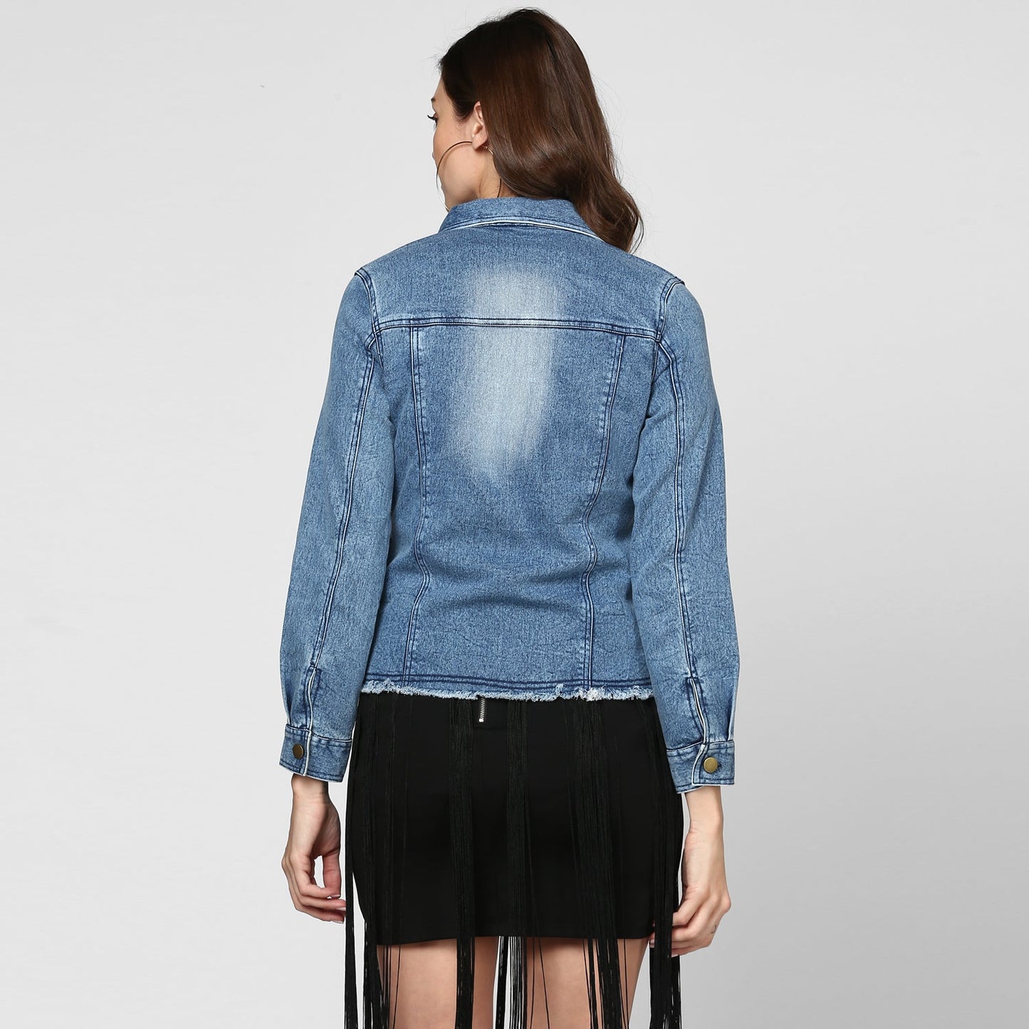 Women's Blue Distressed Denim Jacket