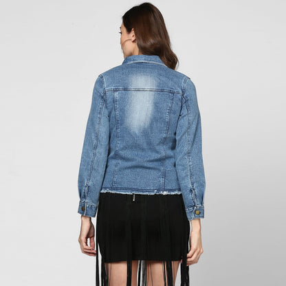 Women's Blue Distressed Denim Jacket