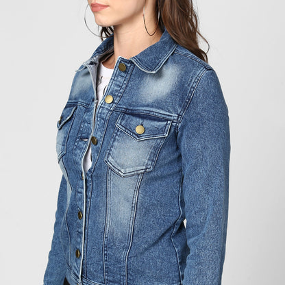 Women's Blue Washed Denim Jacket
