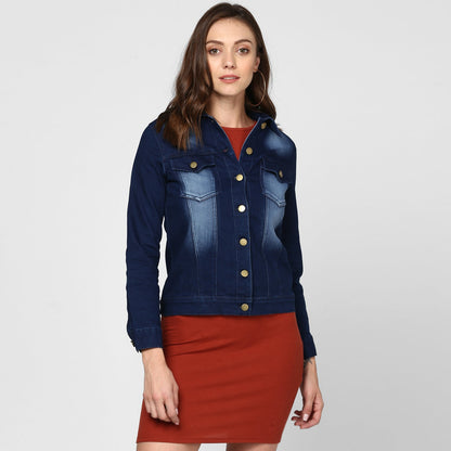 Women's Navy Blue Washed Denim Jacket