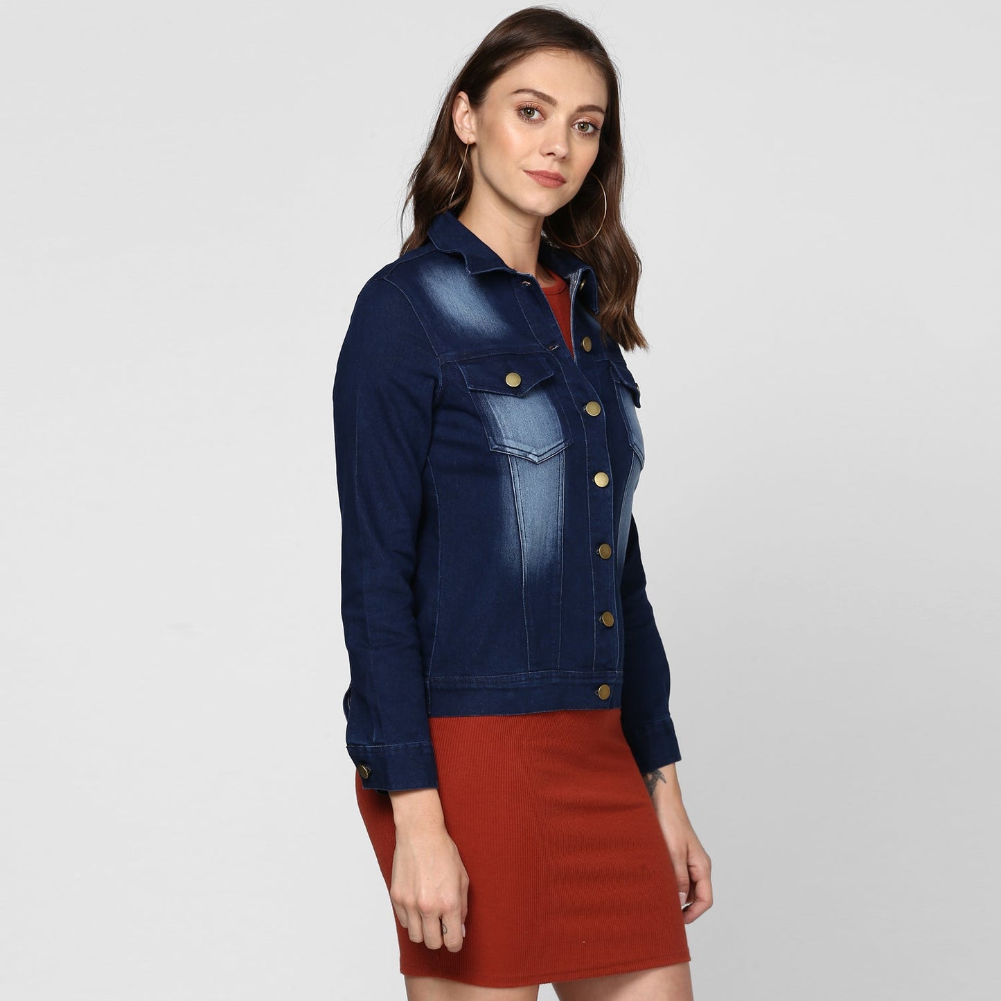 Women's Navy Blue Washed Denim Jacket