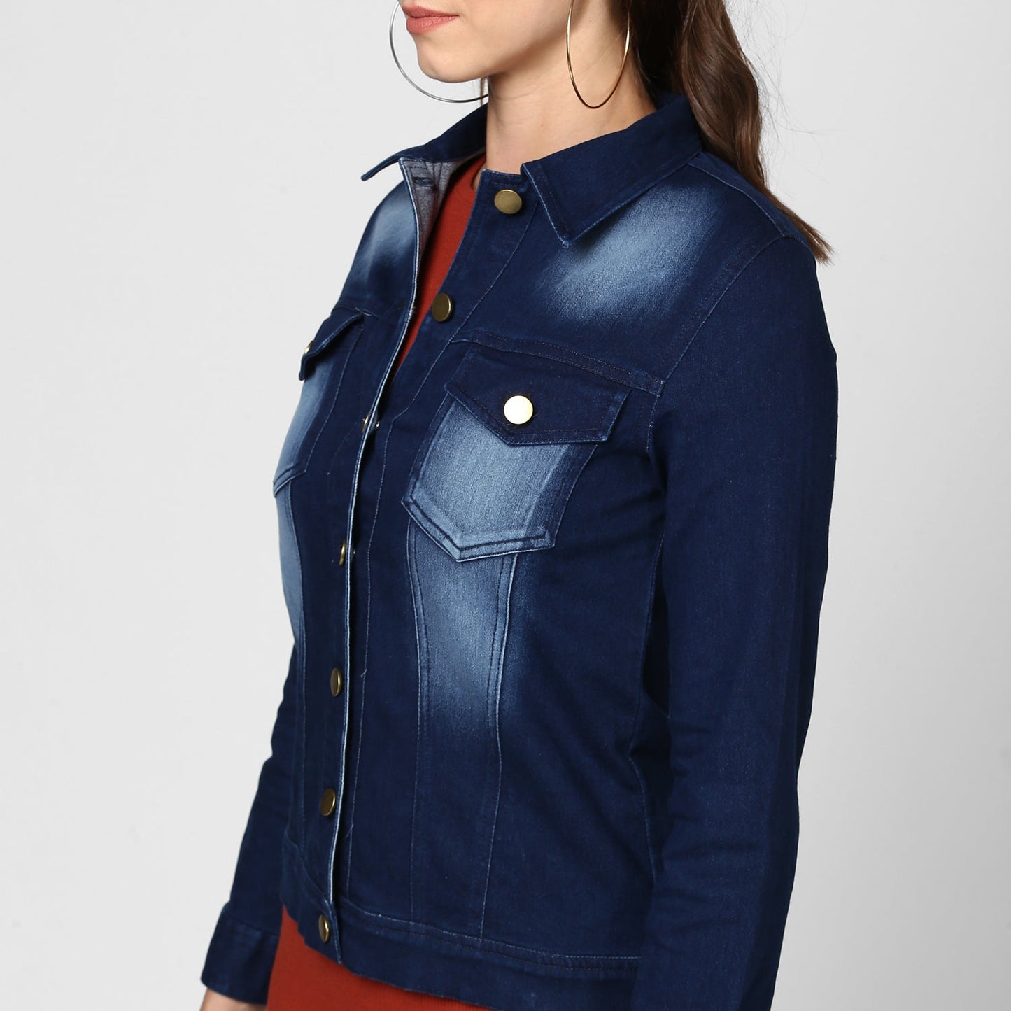 Women's Navy Blue Washed Denim Jacket