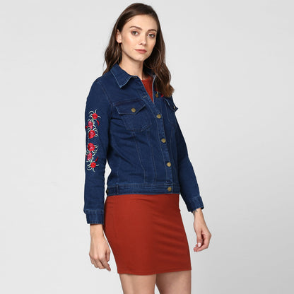 Women's Embroidered Blue Denim Jacket