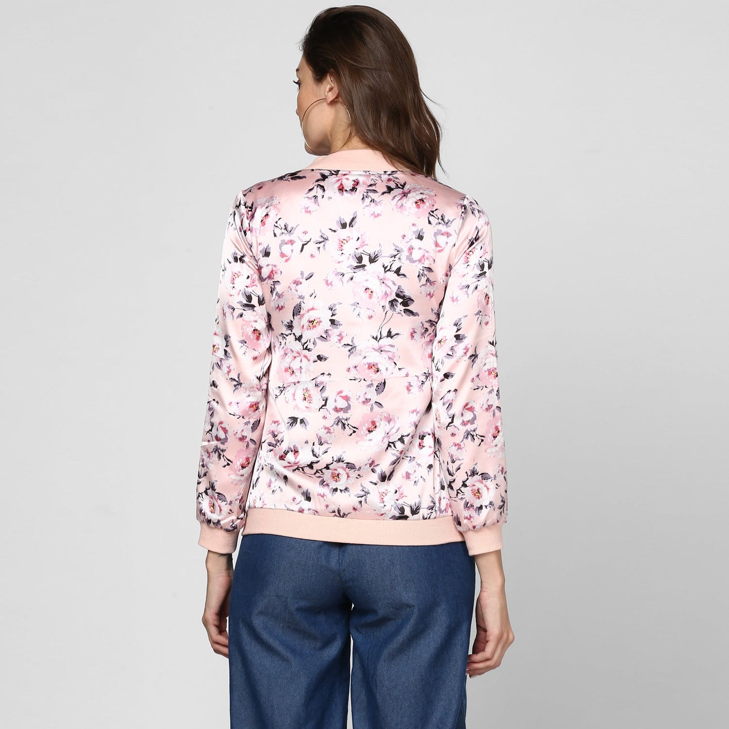 Women's Light Pink Floral Printed Jacket