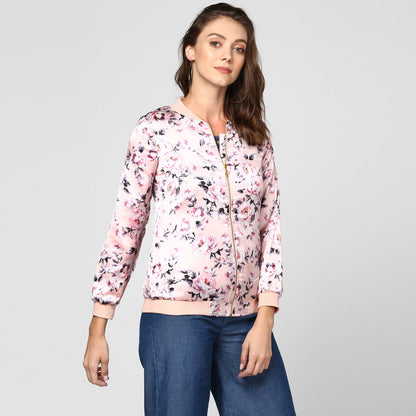 Women's Light Pink Floral Printed Jacket
