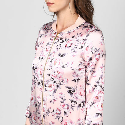 Women's Light Pink Floral Printed Jacket