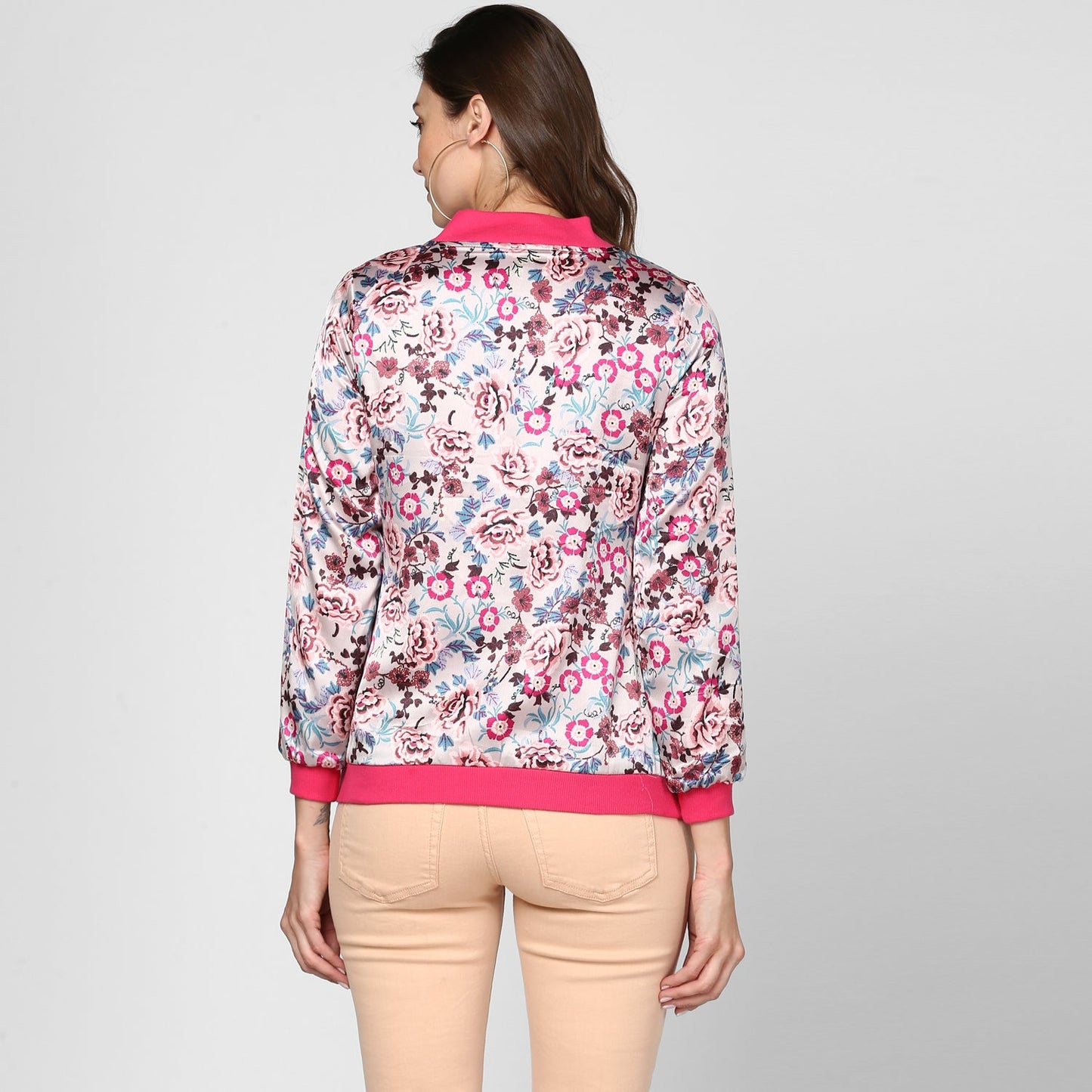 Women's Fuchsia Printed Satin Jacket