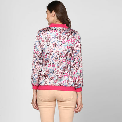 Women's Fuchsia Printed Satin Jacket