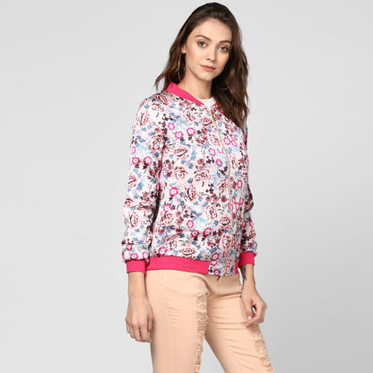 Women's Fuchsia Printed Satin Jacket