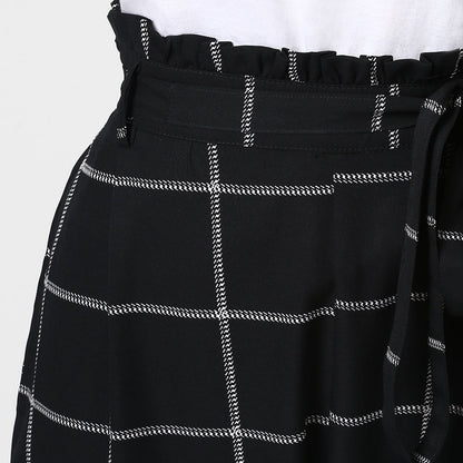 Women's Black and White Check Paperbag Pants with elasticated waistband