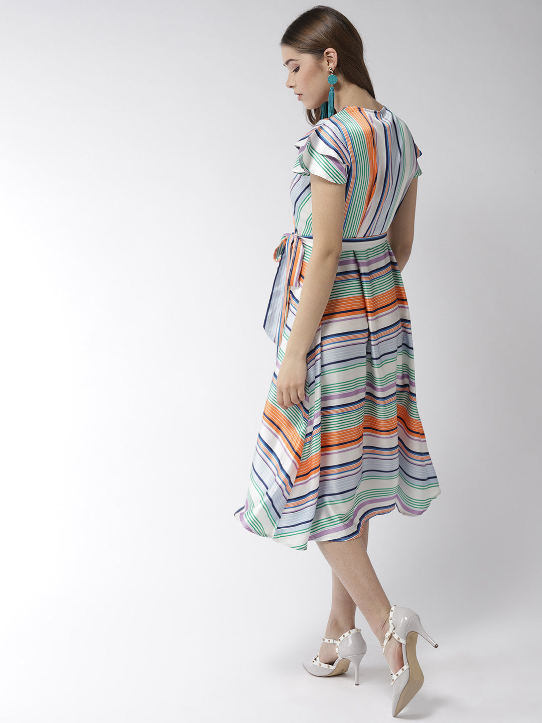 Women's Satin Stripe Print Wrap Dress