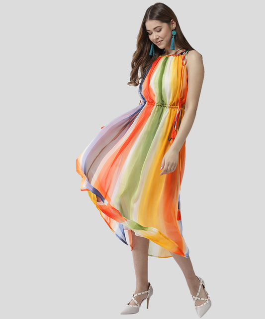 Women's Tie up Rainbow Print Maxi dress