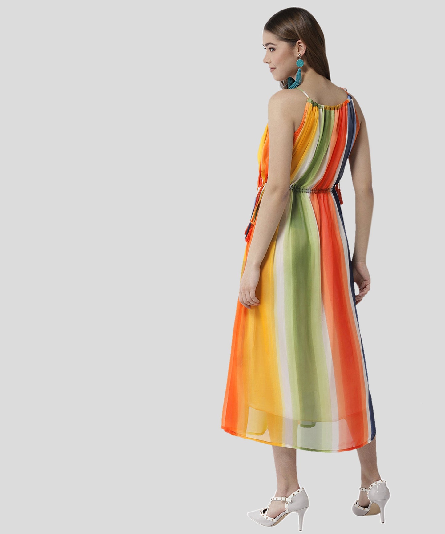 Women's Tie up Rainbow Print Maxi dress