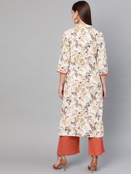 Women's  Off-White & Rust Orange Printed Kurta with Palazzos