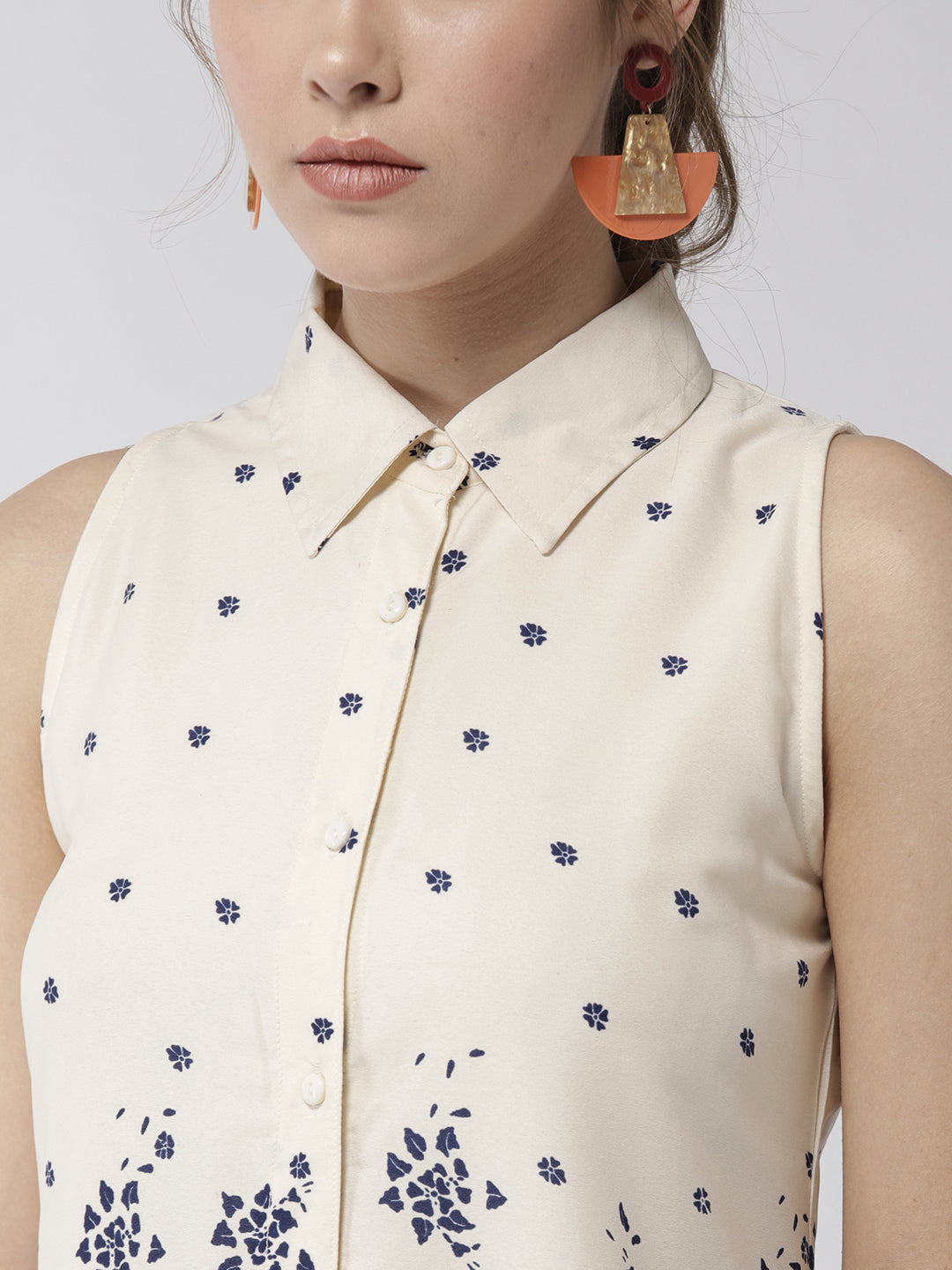 Women's Cream Color Floral Printed Crepe Dress
