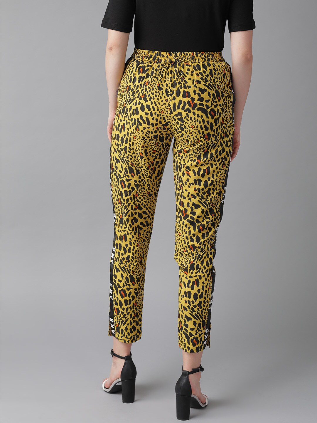 Women's Yellow Animal Print Cigarette Trouser