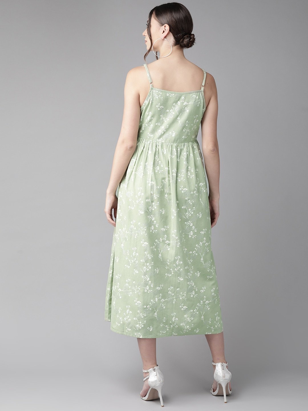 Women's  Green & White Khari Print A-Line Dress