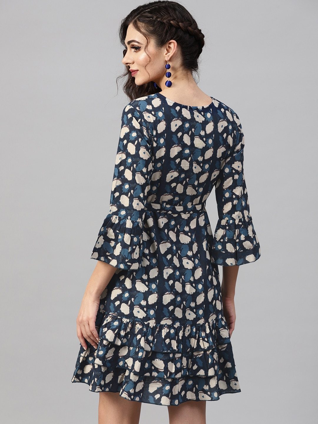 Women's  Blue Printed Drop-Waist Dress