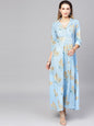 Women's  Blue & Golden Printed Maxi Dress