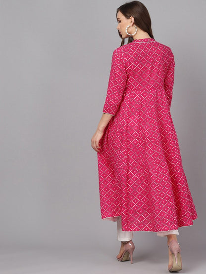 Women's  Magenta & White Printed Anarkali Kurta